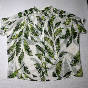 Tommy Bahama Womens Tropical Green Palm Sheer Button Up Blouse Size Medium